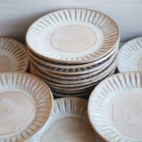 Image 9 of Custom Order for Kathleen, Set of 16 Hand Carved Salad Plates in Ocher and White Glaze