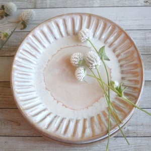 Image of Custom Order for Kathleen, Set of 16 Hand Carved Salad Plates in Ocher and White Glaze