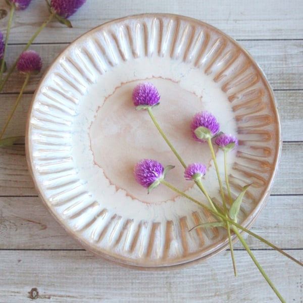 Image of Custom Order for Kathleen, Set of 16 Hand Carved Salad Plates in Ocher and White Glaze