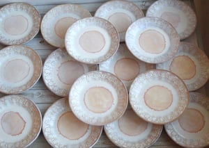 Image of Custom Order for Kathleen, Set of 16 Dessert Dishes in White and Ocher Glaze