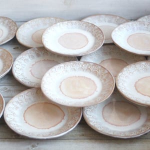 Image of Custom Order for Kathleen, Set of 16 Dessert Dishes in White and Ocher Glaze