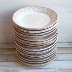 Image of Custom Order for Kathleen, Set of 16 Dessert Dishes in White and Ocher Glaze