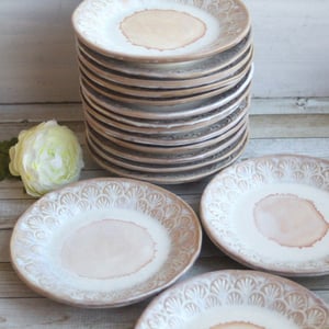 Image of Custom Order for Kathleen, Set of 16 Dessert Dishes in White and Ocher Glaze