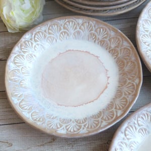 Image of Custom Order for Kathleen, Set of 16 Dessert Dishes in White and Ocher Glaze
