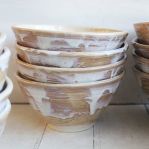 Image of Custom Order for Kathleen, Set of 16 Hand Thrown Bowls in Ocher and White Glaze