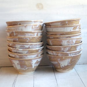 Image of Custom Order for Kathleen, Set of 16 Hand Thrown Bowls in Ocher and White Glaze
