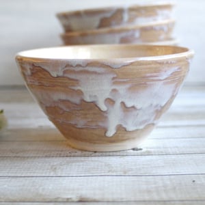 Image of Custom Order for Kathleen, Set of 16 Hand Thrown Bowls in Ocher and White Glaze