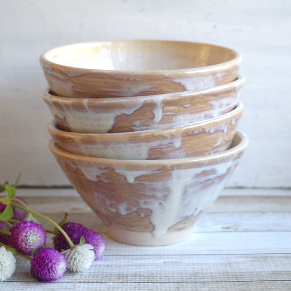 Image of Custom Order for Kathleen, Set of 16 Hand Thrown Bowls in Ocher and White Glaze