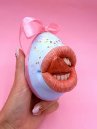 Image 3 of Surreal Easter Egg Sculpture with Mouth and Tongue