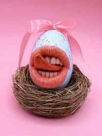 Image 1 of Surreal Easter Egg Sculpture with Mouth and Tongue