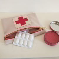 Image 10 of First Aid Purse with appliqué red cross, made with upcycled fabrics. Zero waste