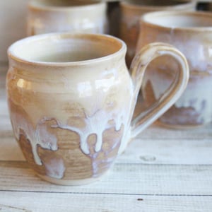 Image of Custom Order for Kathleen, Set of 10 Mugs in White and Ocher Dripping Glaze