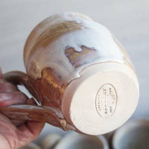 Image of Custom Order for Kathleen, Set of 10 Mugs in White and Ocher Dripping Glaze
