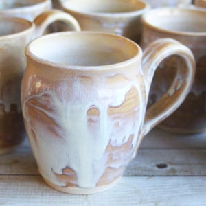 Image of Custom Order for Kathleen, Set of 10 Mugs in White and Ocher Dripping Glaze