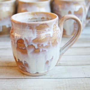 Image of Custom Order for Kathleen, Set of 10 Mugs in White and Ocher Dripping Glaze