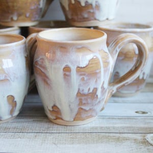 Image of Custom Order for Kathleen, Set of 10 Mugs in White and Ocher Dripping Glaze