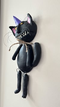 Image 2 of Black Wallie Wall Cat with Purple pointy hat
