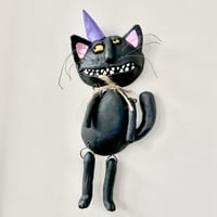 Image 3 of Black Wallie Wall Cat with Purple pointy hat