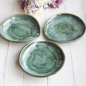 Image of Reserved for Steve - Large Stoneware Spoon Rest in Textured Green Glaze Handmade in USA
