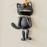 Image 1 of Wallie Black Cat with Pointy Orange Hat