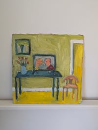Image 2 of TV Room , 2025. Oil on linen. 10 x 10 inches. Unframed.
