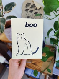 Image 1 of Boo Halloween Cat Linocut Card