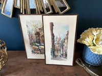 Image 1 of Set of Vintage Framed Art, MCM Wood Frame, Parisian Style
