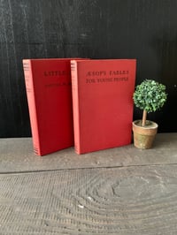 Image 1 of Red Book Set: Aesop's Fables & Little Men, Farmhouse Decor