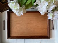 Image 1 of Wood Tray with Brass Handles, Rustic Farmhouse