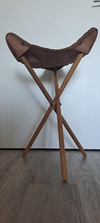 Image 3 of Cowboy Tripod Stool, Leather Seat, 2ft Tall