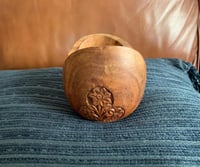 Image 1 of Set of 4 Floral Carved Wood Coasters, with Holder