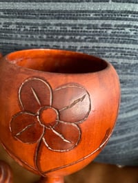 Image 5 of Set of 2 Carved Wood Goblets, Floral Design
