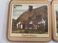 Image 4 of Set of 6 Square Coasters, English Cottage with Cork