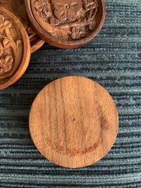 Image 7 of Set of 4 Floral Carved Wood Coasters, with Holder