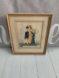 Image 1 of Framed Vintage Boy and Daffodils Print