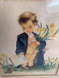 Image 3 of Framed Vintage Boy and Daffodils Print