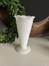 Image 1 of Milk Glass Vase, MCM Hobnail Dot & Dash Trumpet Vase