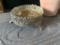 Image 1 of Glass Ashtray, Brass Footed Dish