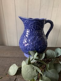 Image 1 of Blue Pottery Pitcher, Andrea by Sadek, Farmhouse Jug, Made in Portugal
