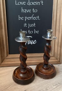 Image 2 of Pair of Vintage Wood Candleholders