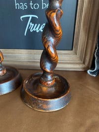 Image 3 of Pair of Vintage Wood Candleholders