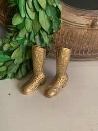 Image 1 of Solid Brass Western Cowboy Style Boot Vase