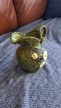 Image 2 of Green Floral Ceramic Pitcher, Made in Japan