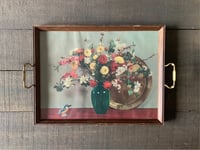 Image 1 of Wood Serving Tray with Brass Handles