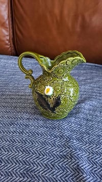 Image 4 of Green Floral Ceramic Pitcher, Made in Japan