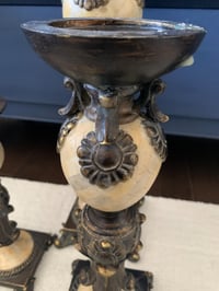 Image 2 of Ornate Resin Candleholder Set: Gold and Bronze Pillar Trio