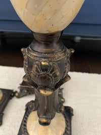 Image 3 of Ornate Resin Candleholder Set: Gold and Bronze Pillar Trio