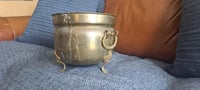 Image 3 of Brass Planter Pot, Handmade Indian Decor (Handle Missing)