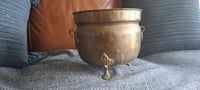Image 4 of Brass Planter Pot, Handmade Indian Decor (Handle Missing)
