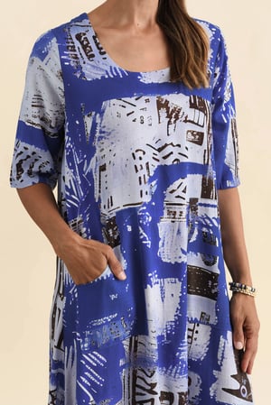 Image of Bella Linen/Cotton Dress - blue mosaic